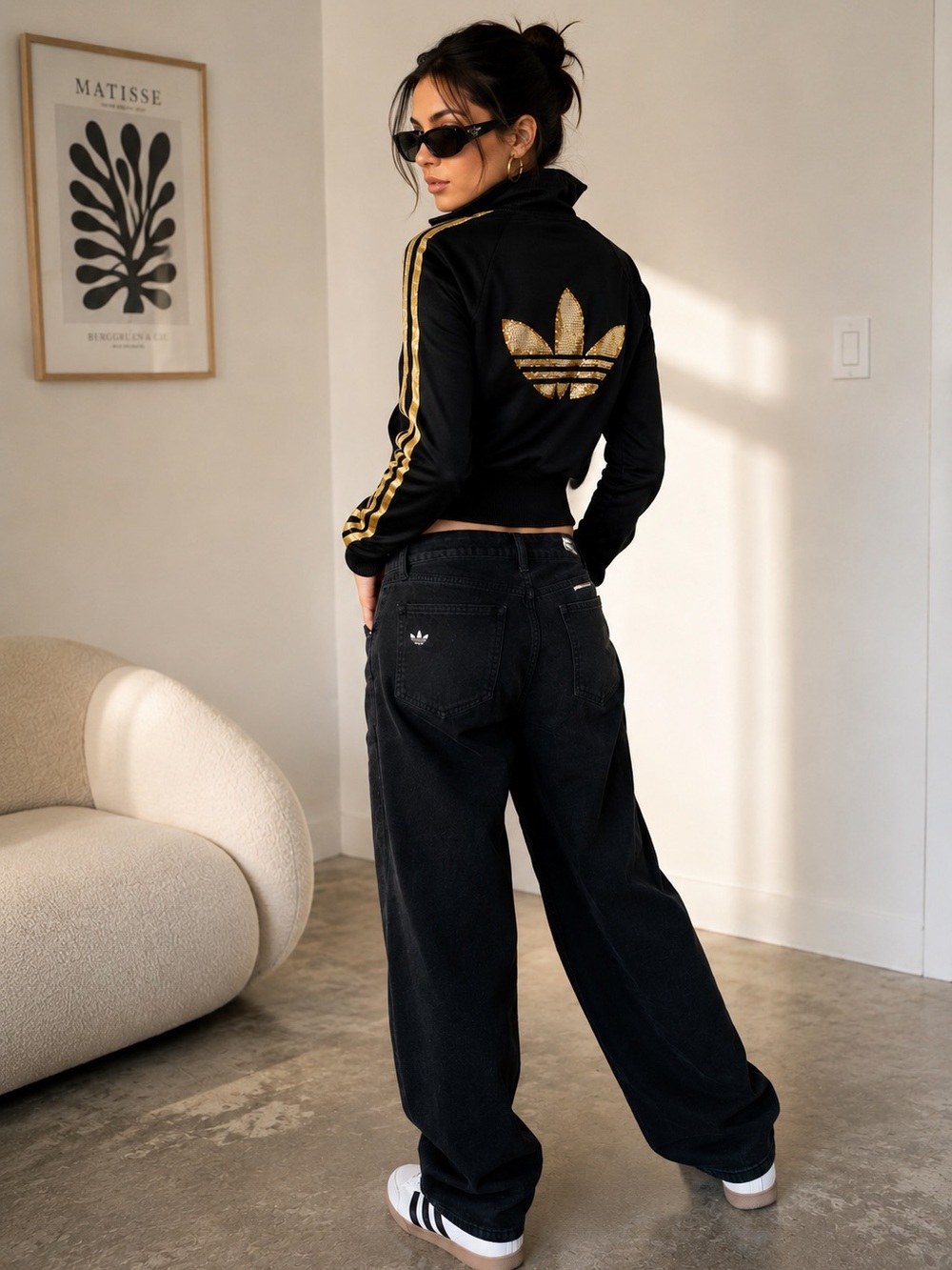 Adidas Originals Black & Gold Sequin Trefoil Track Jacket Women’s XS